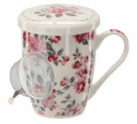 Kubek porcelanowy z zaparzaczem i przykrywką 340ml