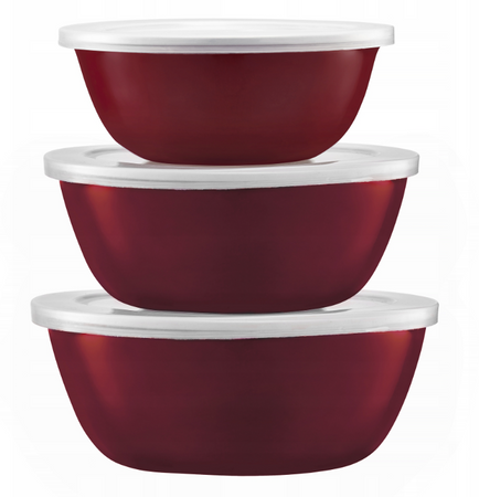 Zestaw misek emaliowanych z przykrywkami 3sztuki