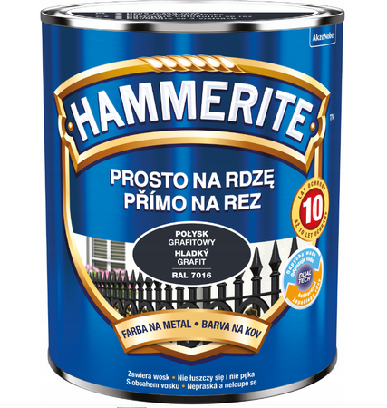 Farba HAMMERITE Prosto na rdzę grafitowy połysk 0,7 L