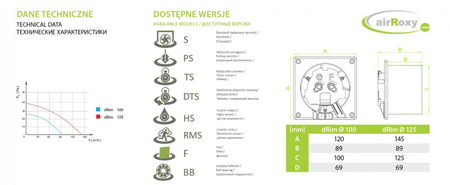 Wentylator łazienkowy airRoxy dRim Ø125 S BB 01-066 Standard