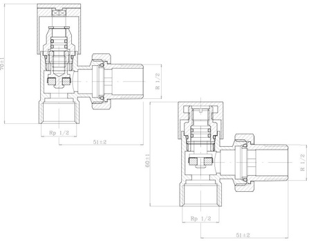 Zestaw zaworów grzejnikowych kątowy DIAMOND PN-M-75002 DN15 (1/2) czarny