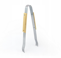 Szczypce do grilla MIRPOL ze stali nierdzewnej z drewnianymi rączkami