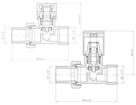 Zestaw zaworów grzejnikowych prosty DIAMOND PN-M-75002 DN15 (1/2) biały