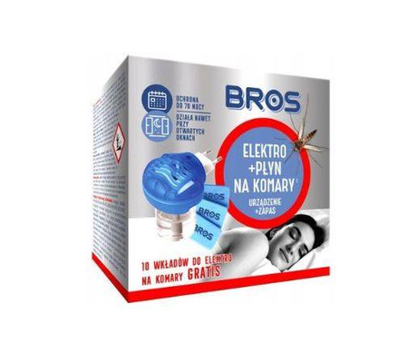 Elektrofumigator z płynem do zwalczania komarów BROS 40ML + zapas wkładów 10szt