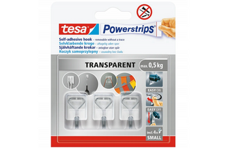 Haczyk samoprzylepny TESA POWERSTRIPS 0,5kg 3szt transparentny