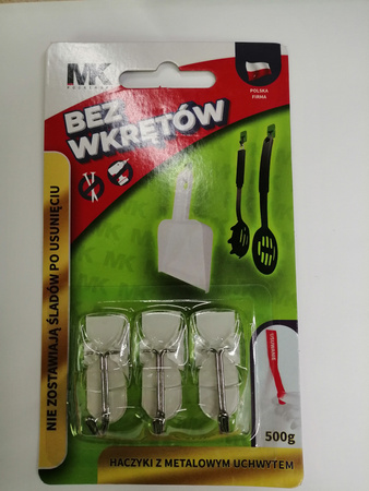 Haczyk z metalowym uchwytem MK 3szt x 0,5kg biały