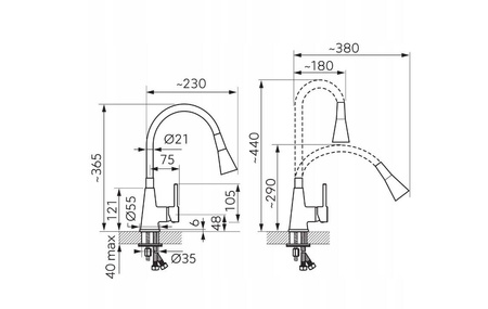 Bateria kuchenna z elastyczną wylewką FERRO Zumba II chrom biały/szary