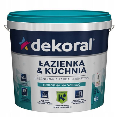 Farba lateksowa DEKORAL Łazienka & Kuchnia (Maleinak) Śnieżnobiała 5L