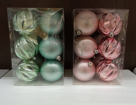 Bombki choinkowe komplet 12szt bombek plastikowych 8cm mięta róż