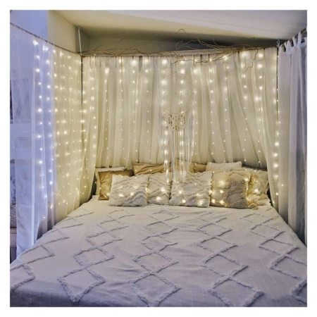 Lampki Kurtyna Świetlna EMOS NANO 300LED 8 programów ciepły biały IP44 2,9x1,5m