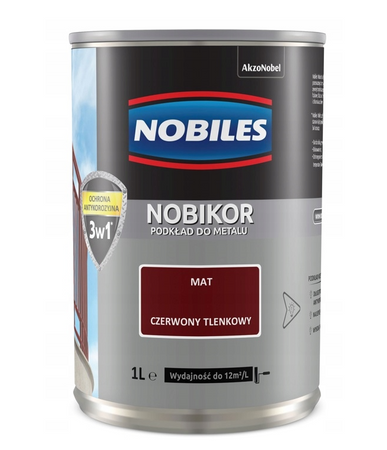 Podkład antykorozyjny do metalu NOBILES NOBIKOR czerwony tlenkowy 1L