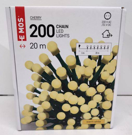 Lampki choinkowe kulki EMOS 200 LED białe ciepłe 20m