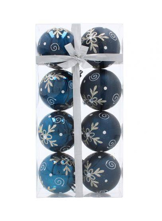 Bombki choinkowe komplet 8 szt bombek plastikowych 6cm niebieskie 3 motywy