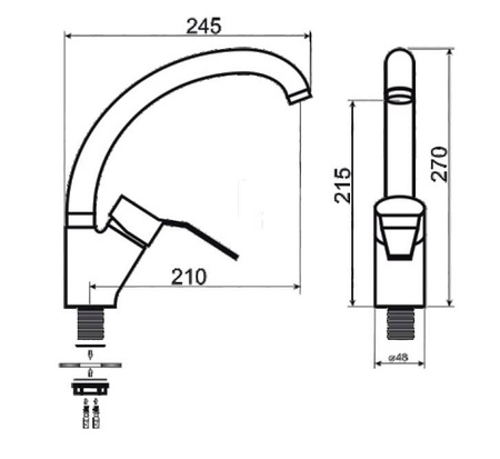Bateria zlewozmywakowa stojąca asymetryczna LIVENO VESTO ARM-VESTO-5A