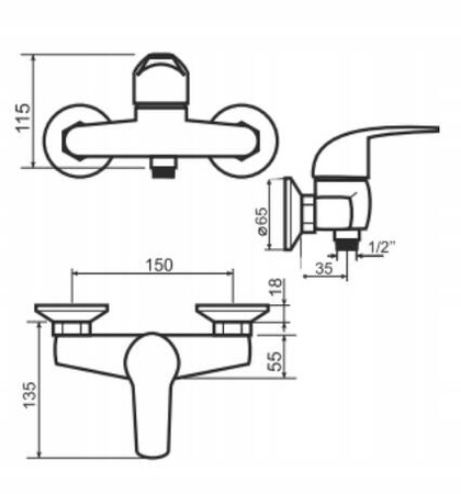Bateria prysznicowa ścienna LIVENO YONIC ARM-YONIC-4