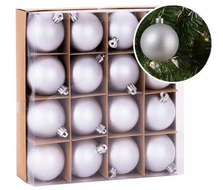 Komplet bombek 16szt plastikowe 6cm srebrne