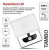 Naświetlacz LED TAMBO z czujnikiem PIR, 30 W, 3000 lm, czarny