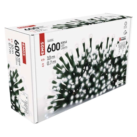 Lampki choinkowe EMOS 600 LED 10m 8 programów zimne białe