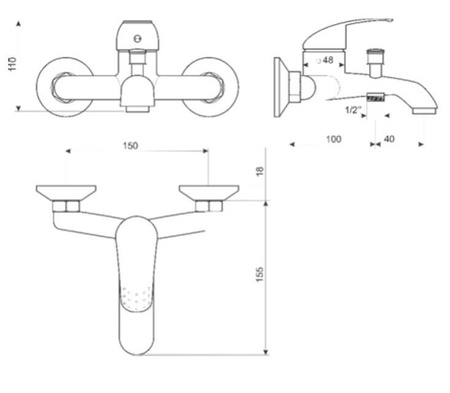 Bateria wannowa ścienna LIVENO OMIKRON ARM-OMIK-2