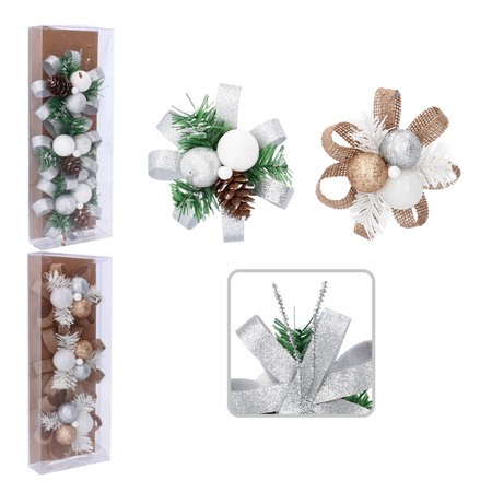 Ozdoby bożonarodzeniowe komplet 3 szt kokarda z bombkami 10 cm mix