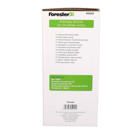 Pompa do brudnej wody FORESTER 5922 650W 11500 l/h