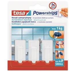 Haczyk samoprzylepny klasyczny mały TESA Powerstrips 3szt x 1kg biały