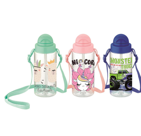 Butelka plastikowa ze słomką 500ml różne kolory