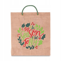 Torba Bożonarodzeniowa na prezenty z juty 40x35x14cm ostrokrzew