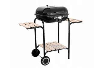 Grill węglowy ze stalową pokrywą i drewnianymi półkami MIRPOL 40x40cm