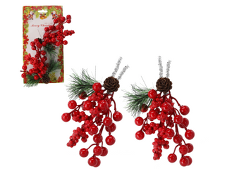 Gałązka ozdobna Bożonarodzeniowa 2szt 12x14cm jarzębina i szyszka