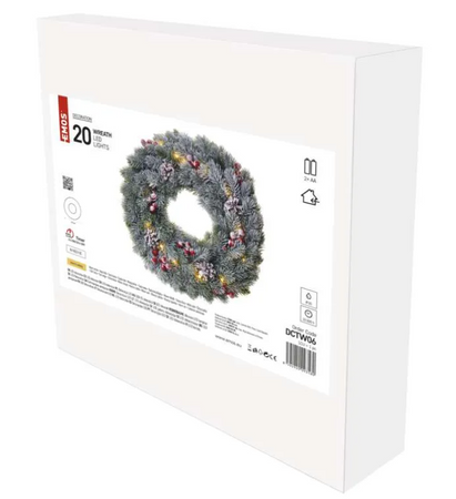 Wianek świąteczny 20LED EMOS ciepły biały 2xAA timer