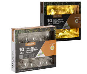 Girlanda ogrodowa2+1,8m solarna HEMMA 10 LED ciepły duże żarówki  biały