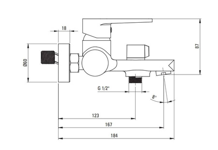Bateria łazienkowa wannowo-prysznicowa ścienna DEANTE TUBO BUT010M