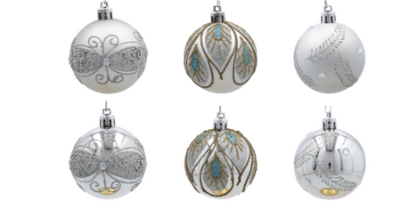 Bombki choinkowe komplet 8szt 6cm różne wzory srebrne