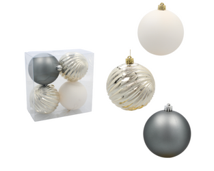 Komplet bombek 4szt plastikowe 10cm szampański/biały/szary