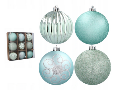 Bombki choinkowe komplet 9 szt. plastikowe 8cm mięta lub róż