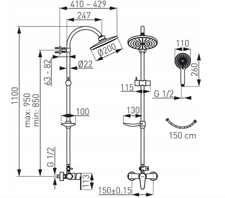 Zestaw prysznicowy ścienny Ferro Algeo NP71-BAG7U chrom