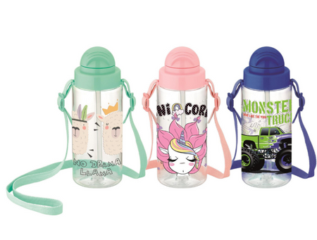 Butelka plastikowa ze słomką 500ml różne kolory