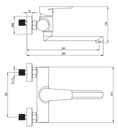 Bateria umywalkowa ścienna DEANTE TUBO BUT050M