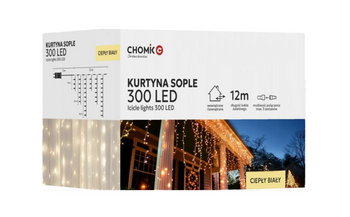 Kurtyna sople 300 LED ciepły biały 15m
