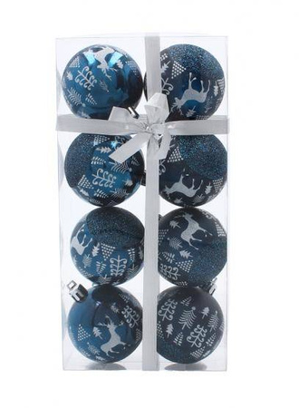 Bombki choinkowe komplet 8 szt bombek plastikowych 6cm niebieskie 3 motywy