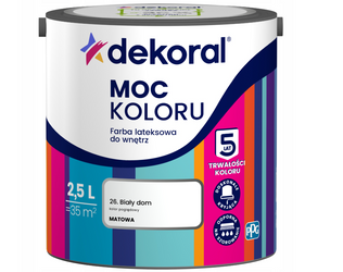 Farba lateksowa DEKORAL MOC KOLORU biały dom 2,5L
