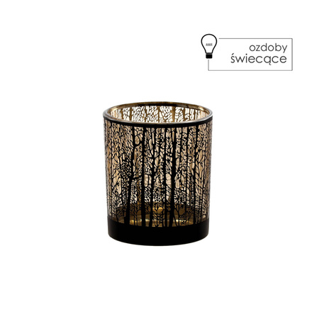 Lampion szklany z oświetleniem LED Las czarny 8cm