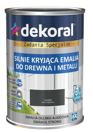 Farba olejno-alkidowa DEKORAL EMAKOL STRONG czarny mat 0,9L