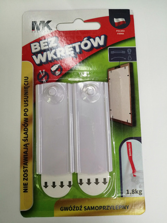 Gwóźdź samoprzylepny MK do tapet i tynku 2szt x 1,8kg biały