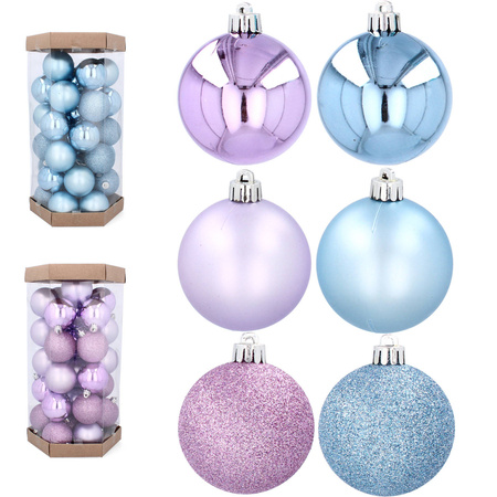 Bombki choinkowe komplet 36szt. bombek plastikowych 6cm niebieski lub fiolet