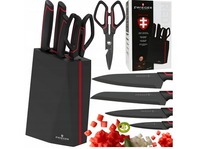 Zestaw 4 noży i nożyczki w bloku ZWIEGER RED LINE 6 elementów