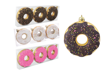 Bombki choinkowe komplet 3szt plastikowe donaty 8cm 