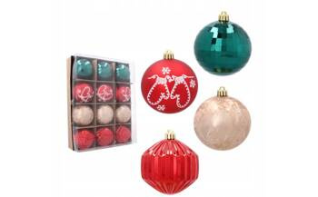 Bombki choinkowe komplet 12szt plastikowe 8cm 