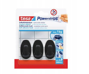 Haczyk samoprzylepny TESA POWERSTRIPS owalny 1kg 3szt czarny